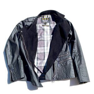 Barbour “Folco” Wax Motorcycle Jacket, US size 8, UK size 12, tartan lining.